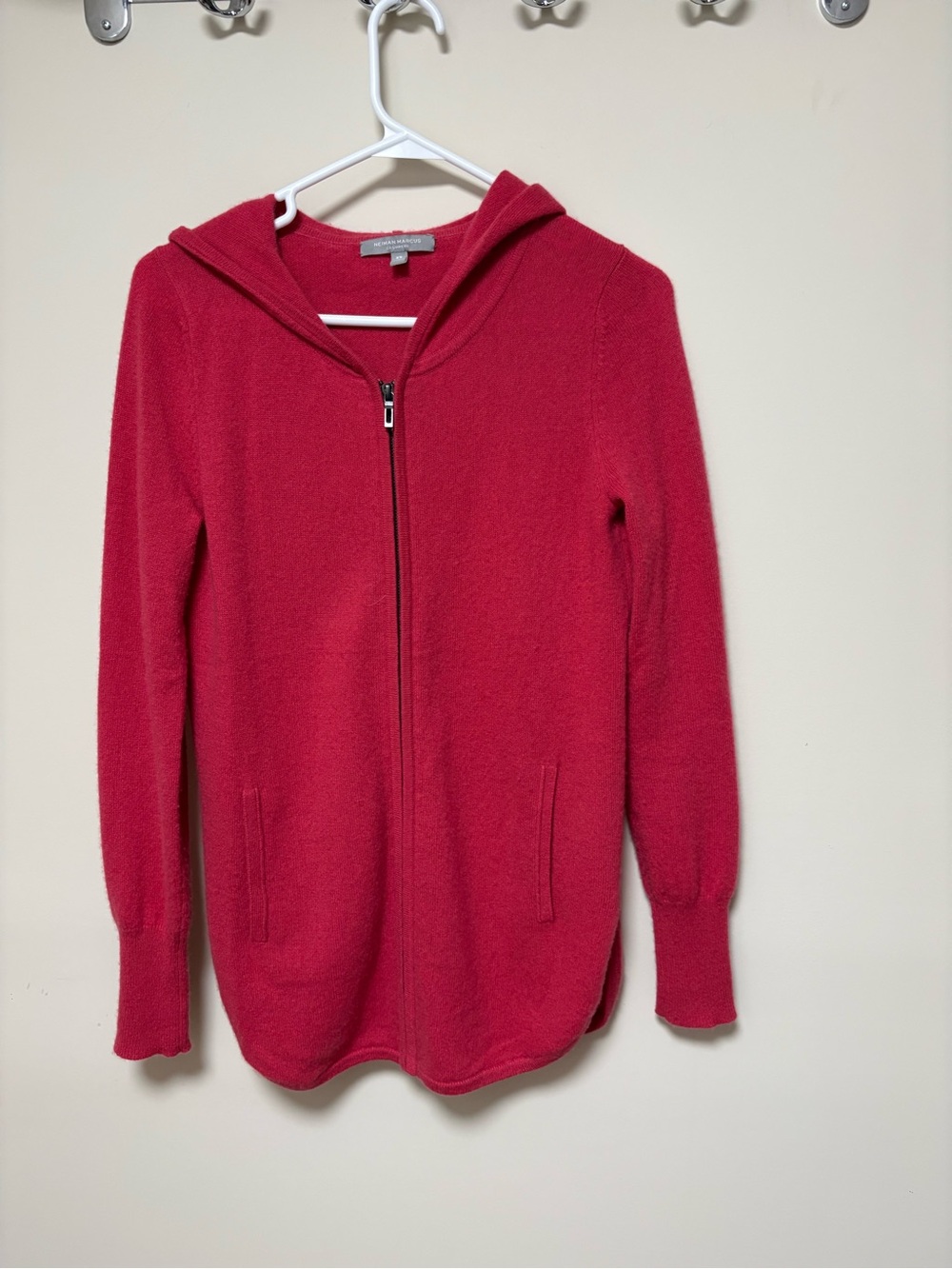Neiman Marcus Hooded Zip Cardigan - Bright Red